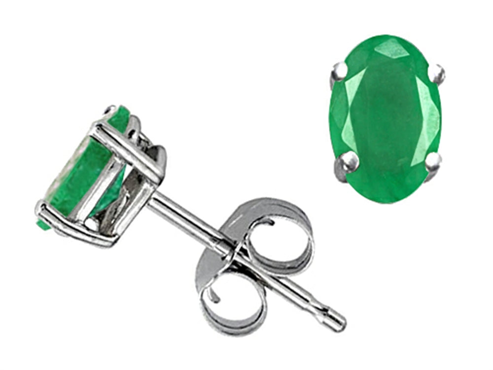 Tommaso Design Oval Genuine Emerald Earrings
