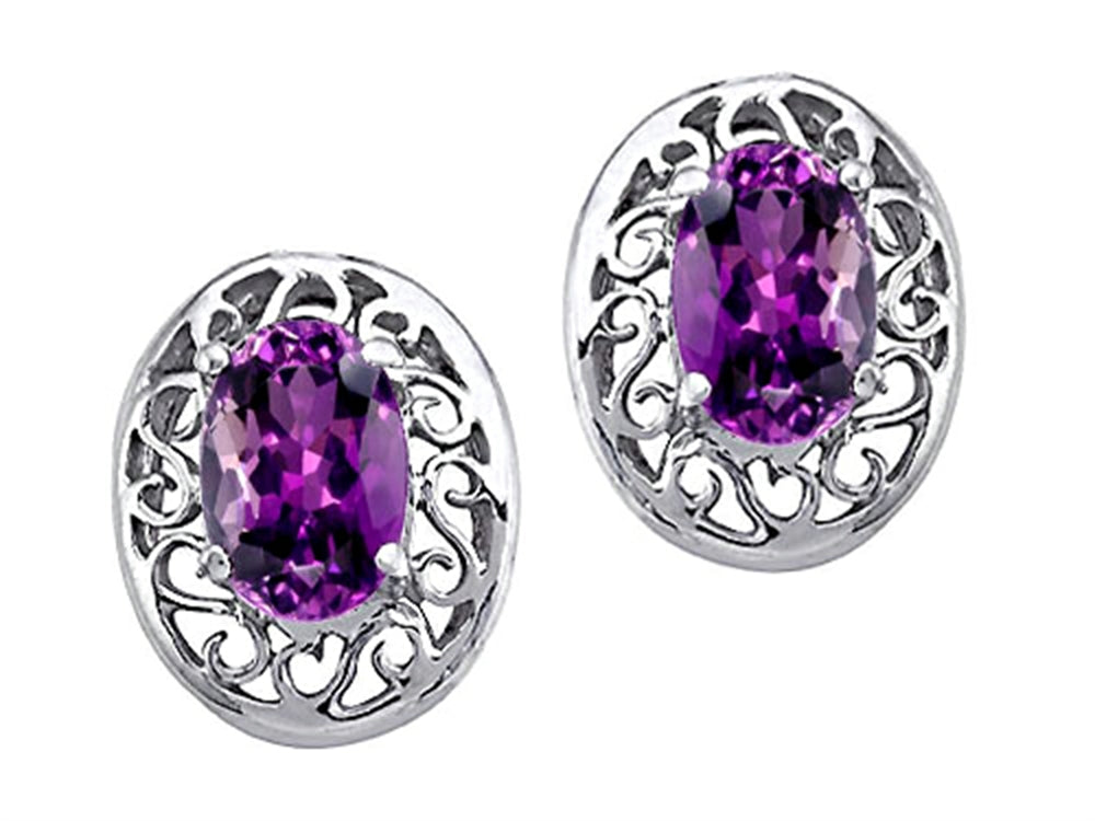 Tommaso Design Oval 6x4mm Genuine Amethyst Earrings