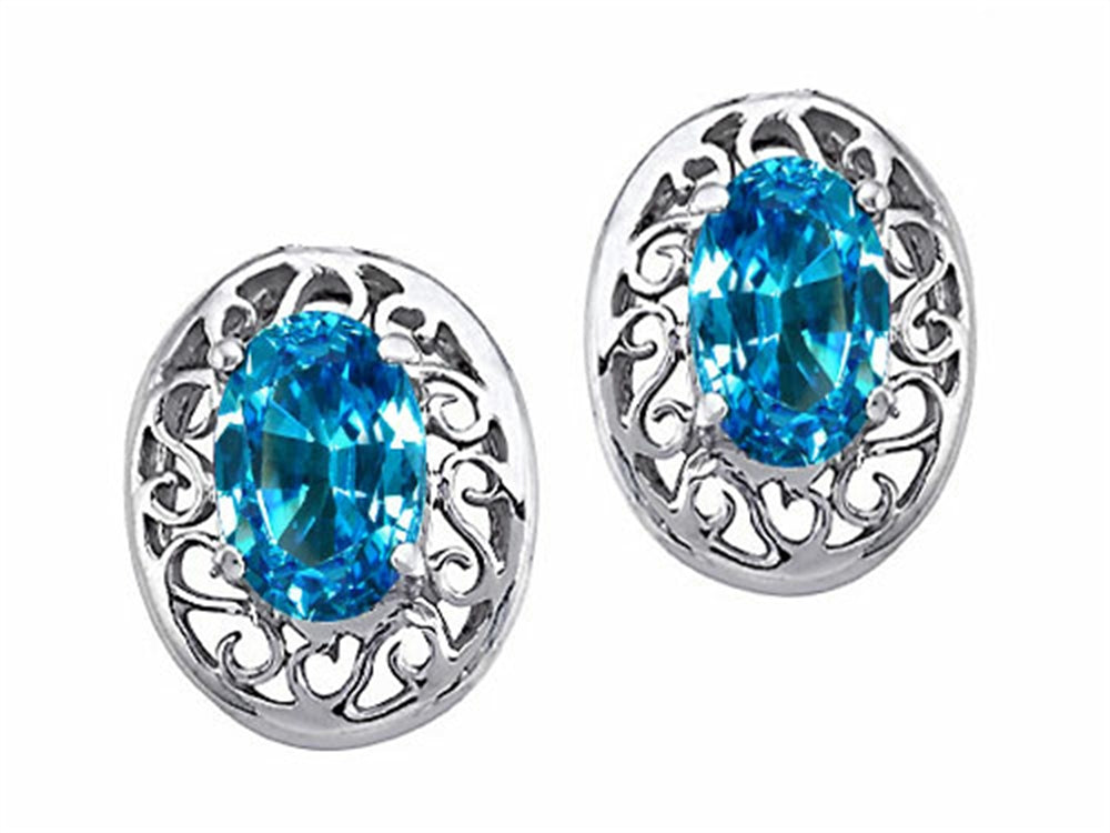 Tommaso Design Oval 6x4mm Genuine Blue Topaz Earrings
