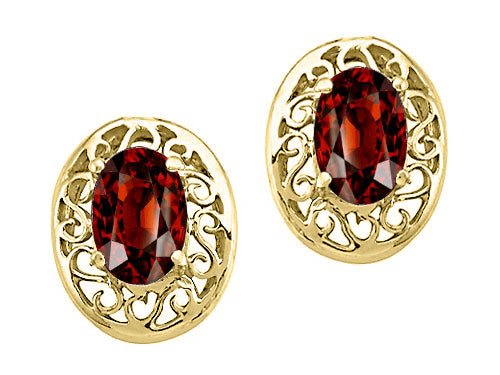 Tommaso Design Oval 6x4mm Genuine Garnet Earrings