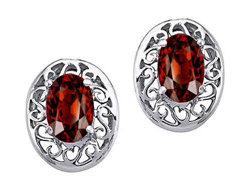 Tommaso Design Oval 6x4mm Genuine Garnet Earrings