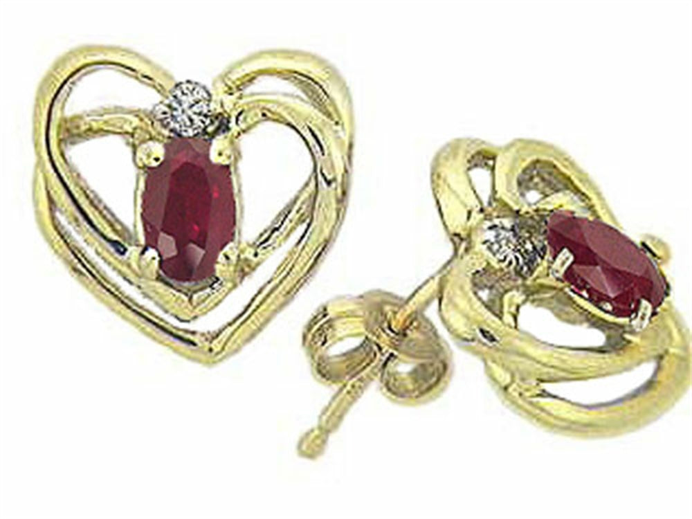 Tommaso Design Genuine Ruby and Diamond Heart Earrings