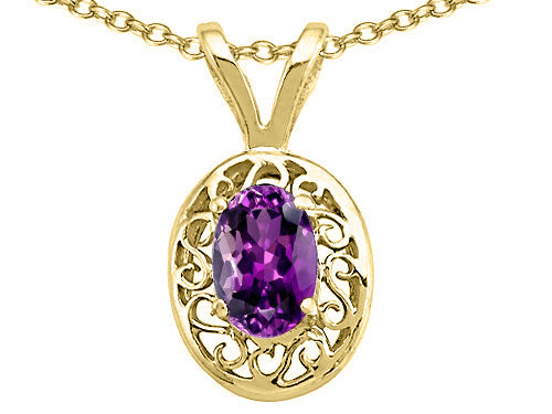 Tommaso Design Genuine Amethyst Oval 6x4mm Pendant Necklace