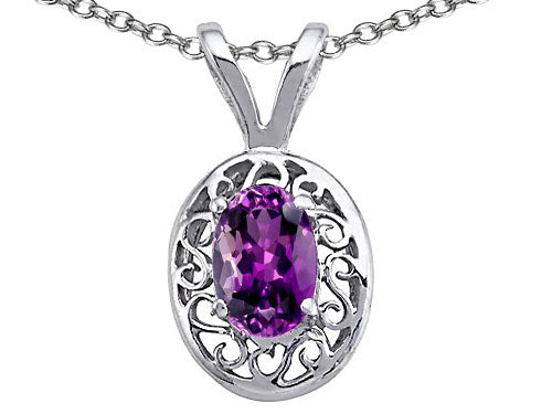 Tommaso Design Genuine Amethyst Oval 6x4mm Pendant Necklace