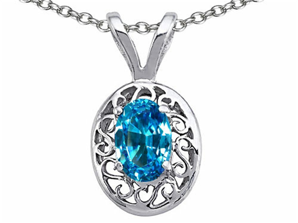 Tommaso Design Genuine Blue Topaz Oval 6x4mm Pendant Necklace