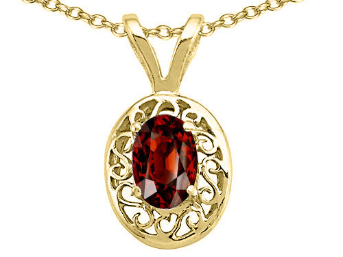 Tommaso Design Genuine Garnet Oval 6x4mm Pendant Necklace