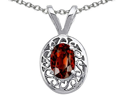 Tommaso Design™ Genuine Garnet Oval 6x4mm Pendant Necklace