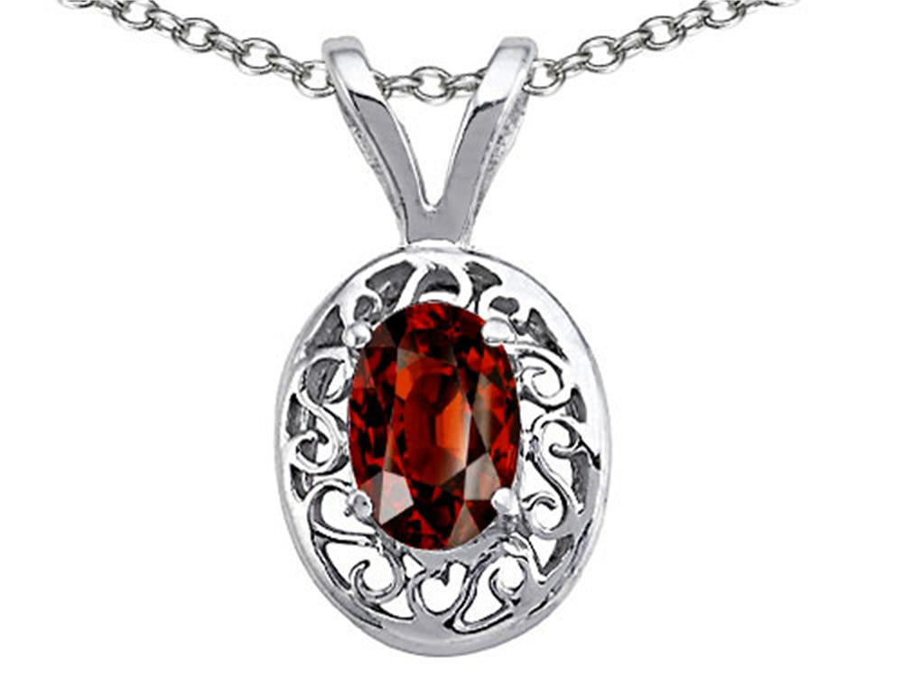 Tommaso Design™ Genuine Garnet Oval 6x4mm Pendant Necklace