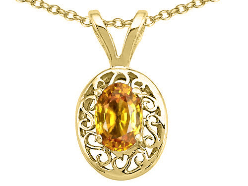 Tommaso Design Genuine Citrine Oval 6x4mm Pendant Necklace