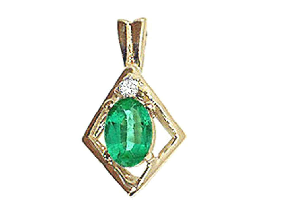 Tommaso Design Oval 6x4mm Genuine Emerald Pendant Necklace