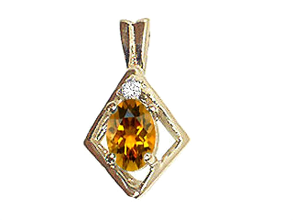 Tommaso Design Oval 6x4mm Genuine Citrine Pendant Necklace