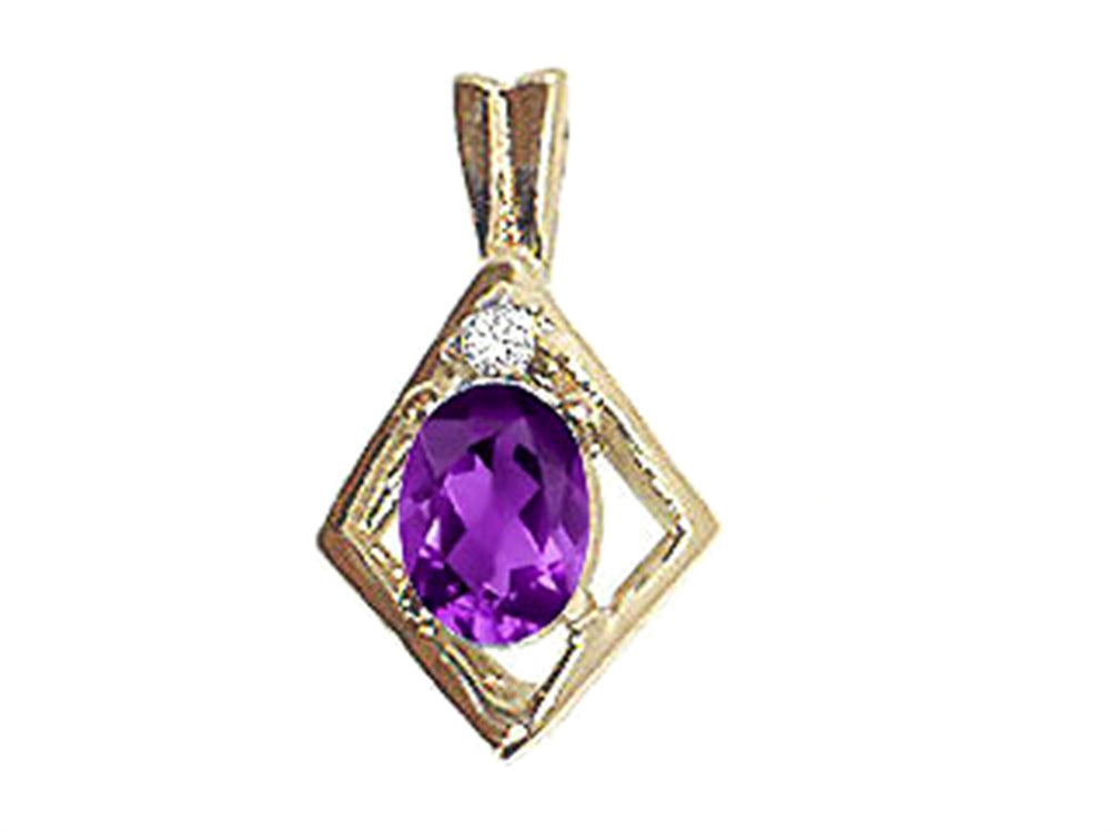 Tommaso Design Oval 6x4mm Genuine Amethyst Pendant Necklace