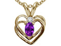 Tommaso Design Oval 5x3mm Genuine Amethyst Heart Pendant Necklace