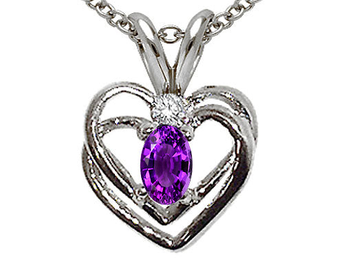 Tommaso Design Oval 5x3mm Genuine Amethyst Heart Pendant Necklace