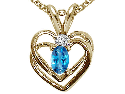 Tommaso Design Oval 5x3mm Genuine Blue Topaz Heart Pendant Necklace