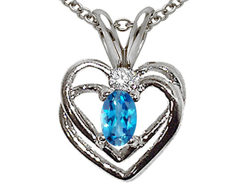 Tommaso Design Oval 5x3mm Genuine Blue Topaz Heart Pendant Necklace