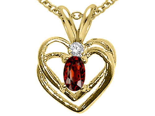 Tommaso Design™ Oval 5x3mm Genuine Garnet Heart Pendant Necklace