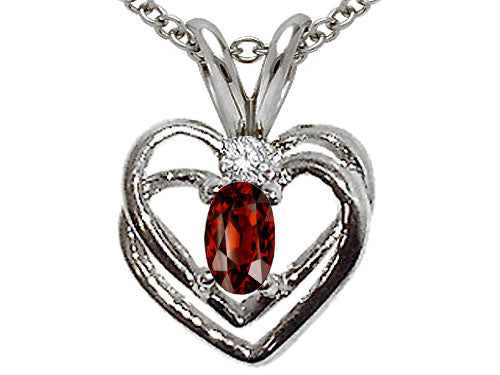 Tommaso Design™ Oval 5x3mm Genuine Garnet Heart Pendant Necklace