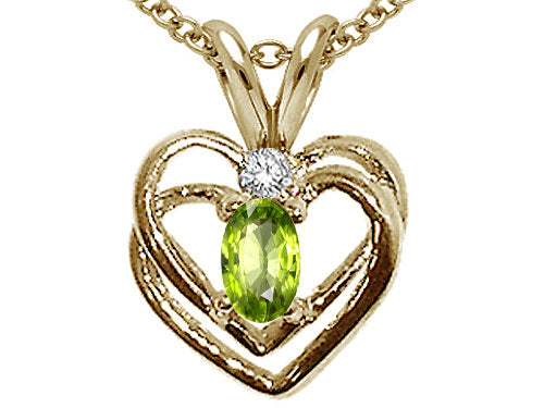 Tommaso Design Oval 5x3mm Genuine Peridot Heart Pendant Necklace