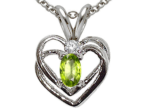 Tommaso Design Oval 5x3mm Genuine Peridot Heart Pendant Necklace