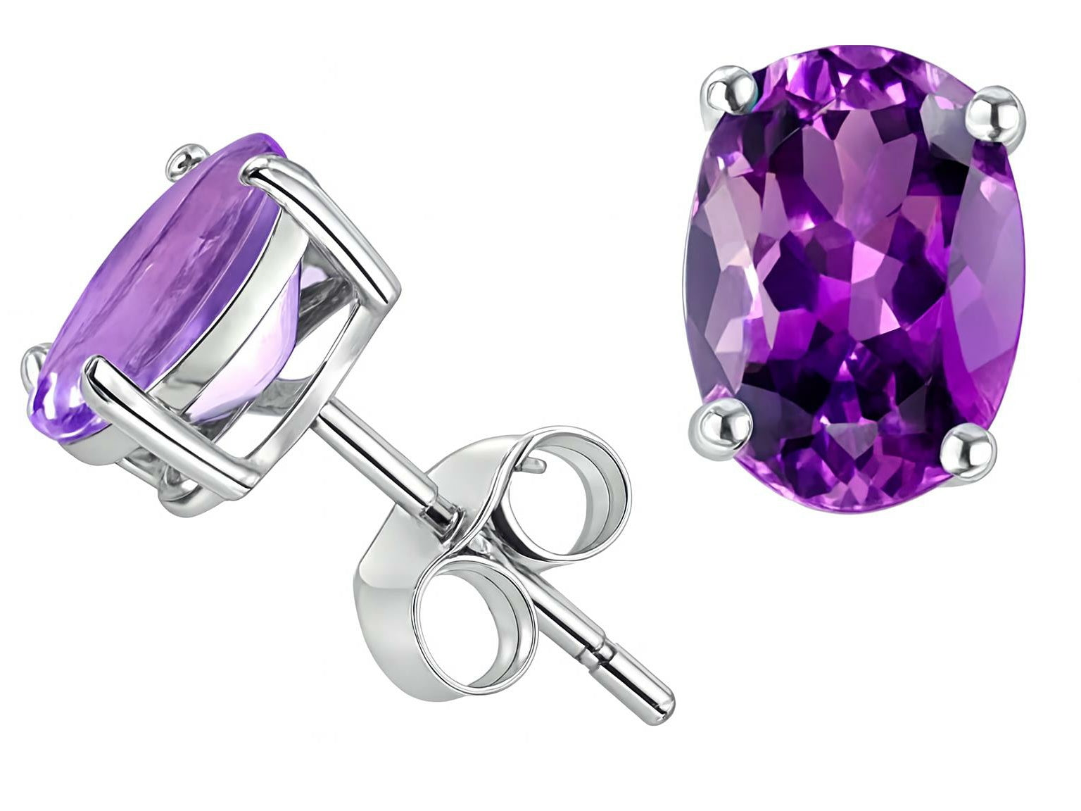 Star K Genuine Oval Amethyst Earrings Studs