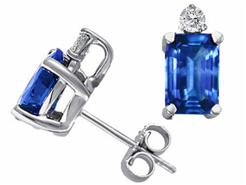 Tommaso Design Emerald Cut 6x4mm Genuine Sapphire Earrings