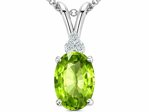 Tommaso Design Oval 10x8mm Genuine Peridot Pendant Necklace