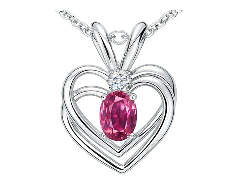 Tommaso Design Genuine Pink Tourmaline Heart Pendant Necklace