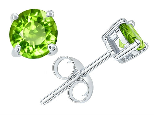 Star K Round Genuine Peridot Earrings Studs