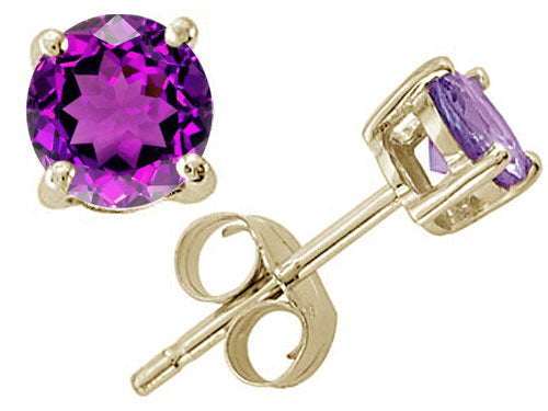 Tommaso Design Round 6mm Genuine Amethyst Earrings Studs