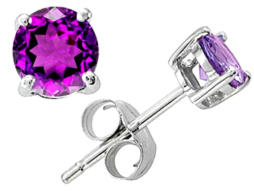 Tommaso Design Round 6mm Genuine Amethyst Earrings Studs