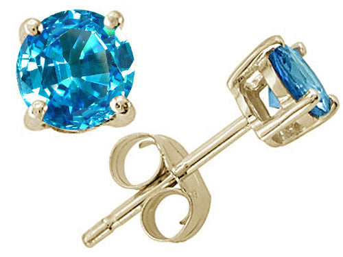 Tommaso Design Round Genuine Blue Topaz Earrings Studs