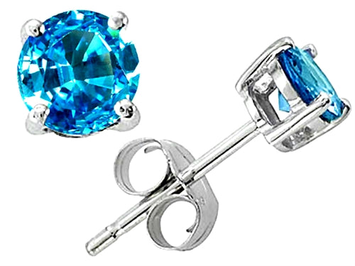 Tommaso Design Round Genuine Blue Topaz Earrings Studs