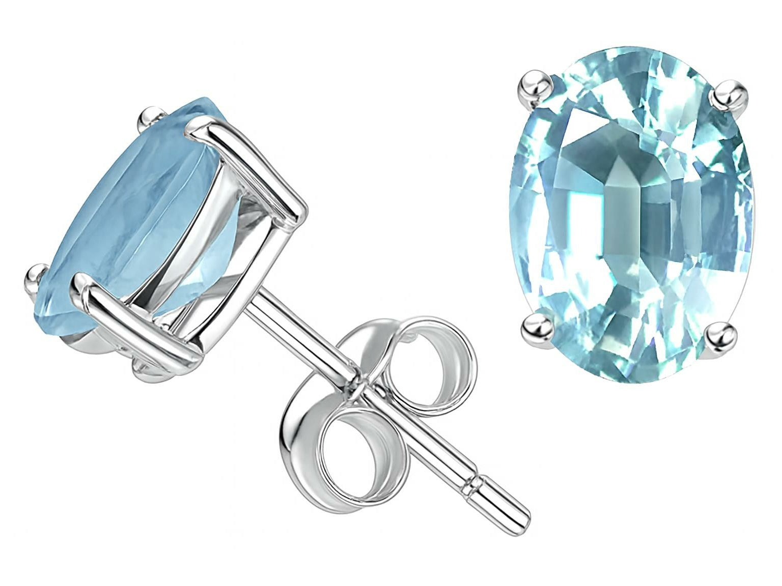 Star K Oval Genuine Aquamarine Earrings Studs