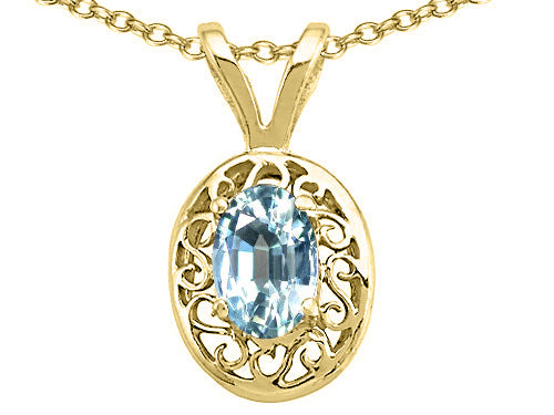 Tommaso Design Genuine Aquamarine Oval 6x4mm Pendant Necklace