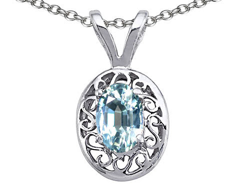 Tommaso Design Genuine Aquamarine Oval 6x4mm Pendant Necklace