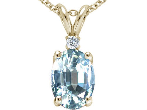Tommaso Design Oval 8x6 mm Genuine Aquamarine Pendant Necklace