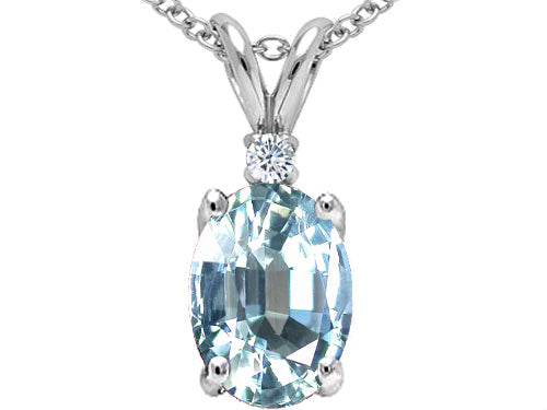 Tommaso Design Oval 8x6 mm Genuine Aquamarine Pendant Necklace