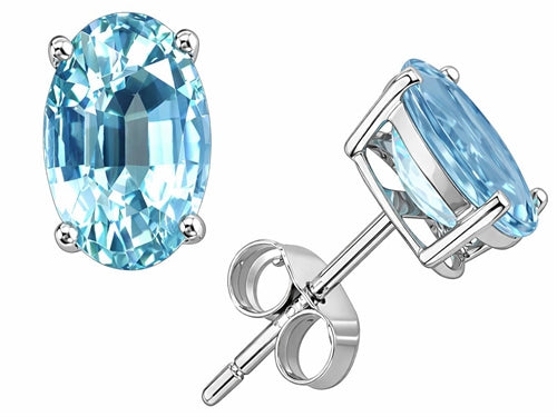 Tommaso Design Oval 7x5 mm Genuine Aquamarine Earrings Studs