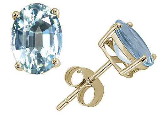 Star K Oval 7x5 mm Genuine Aquamarine Earrings Studs