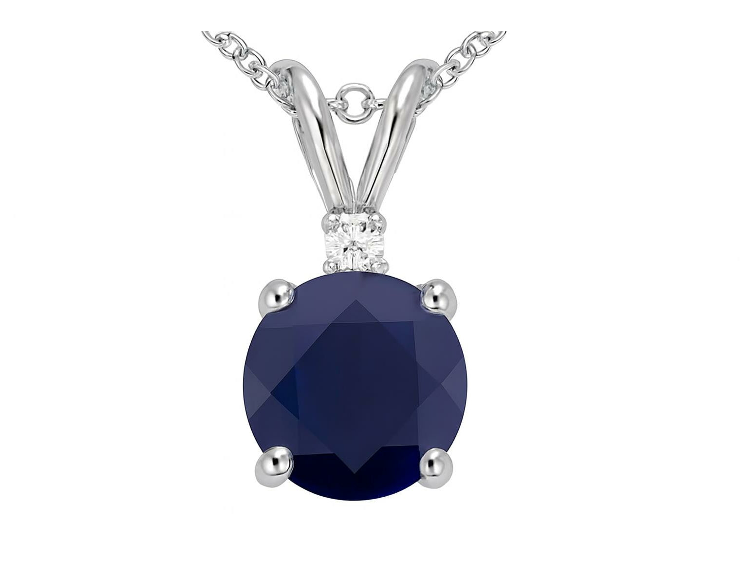 Tommaso Design Round 7mm Genuine Black Sapphire Pendant Necklace
