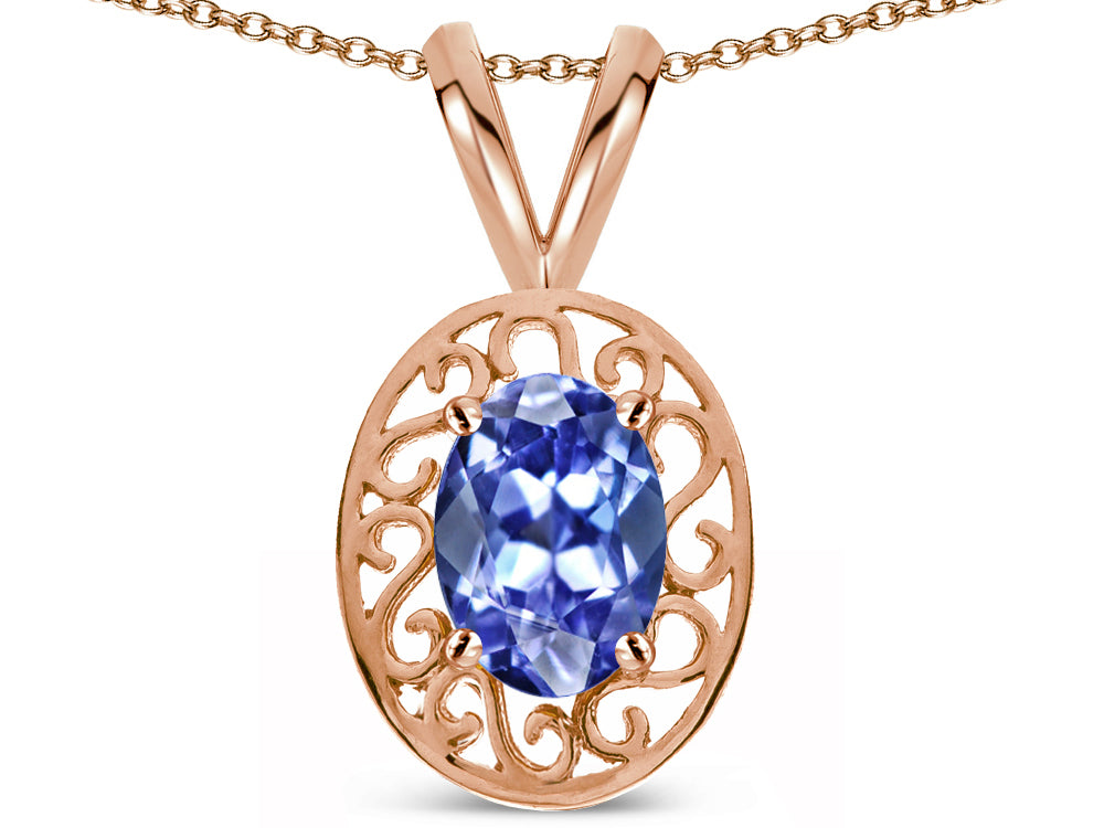 Star K ™ Vintage Style Filigree Oval 6x4mm Genuine Tanzanite Pendant Necklace