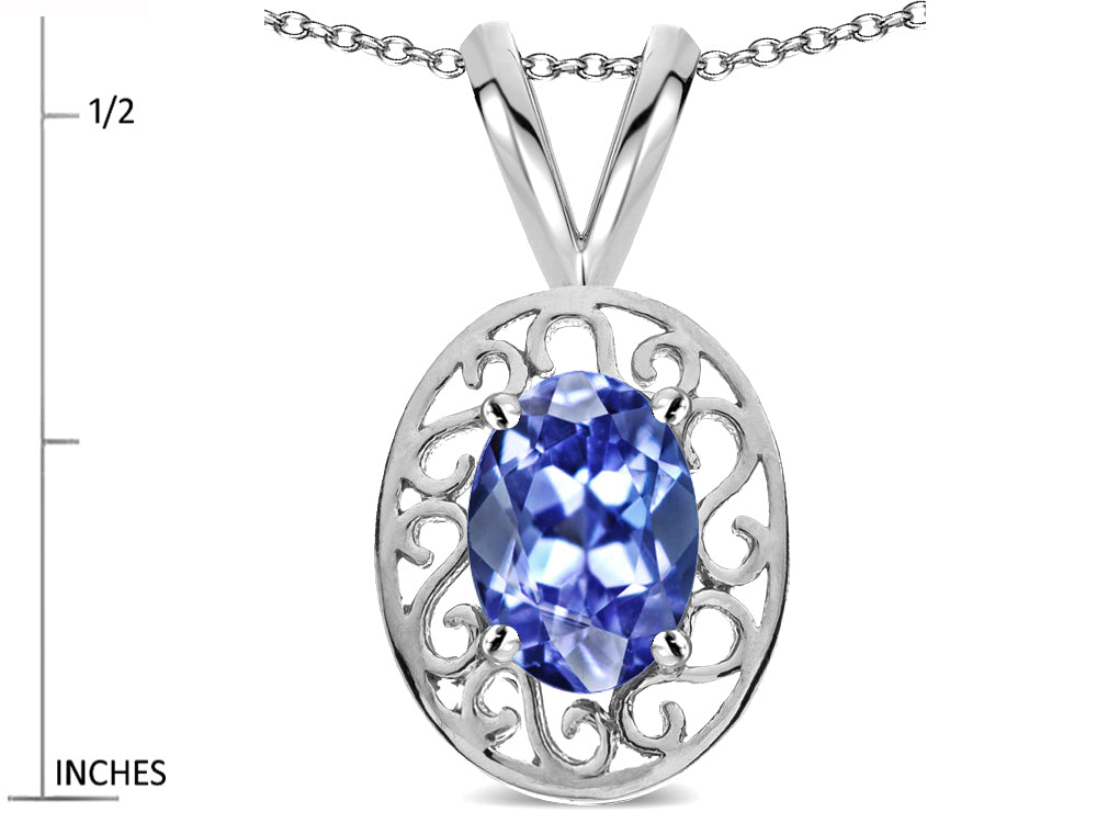 Star K  Vintage Style Filigree Oval 6x4mm Genuine Tanzanite Pendant Necklace