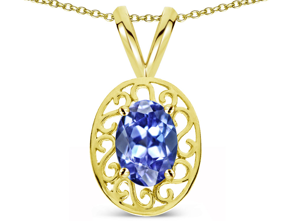 Star K ™ Vintage Style Filigree Oval 6x4mm Genuine Tanzanite Pendant Necklace