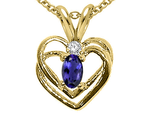 Tommaso Design Oval 6x4mm Genuine Iolite Heart Pendant Necklace