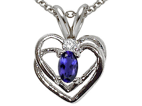 Tommaso Design Oval 6x4mm Genuine Iolite Heart Pendant Necklace