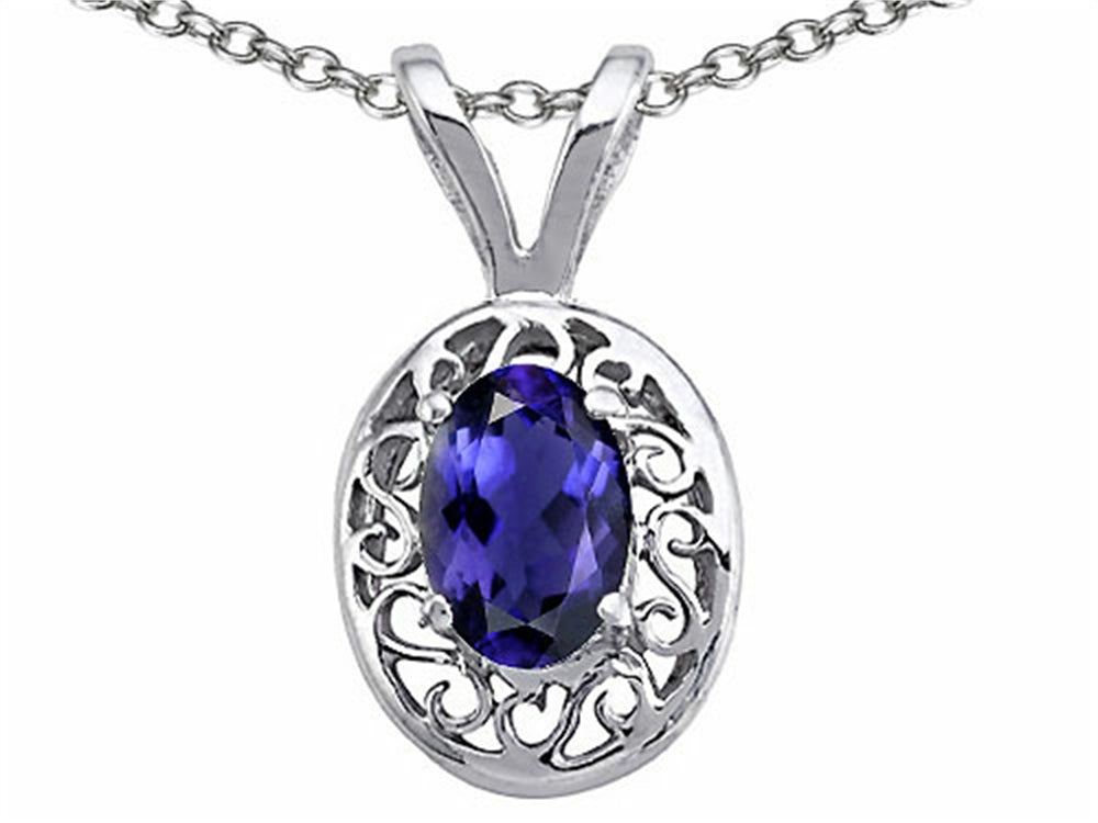 Tommaso Design Genuine Iolite Oval 6x4mm Pendant Necklace