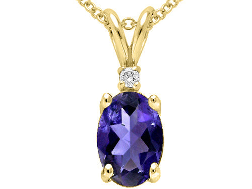 Tommaso Design Oval 7x5 mm Genuine Iolite  Pendant Necklace