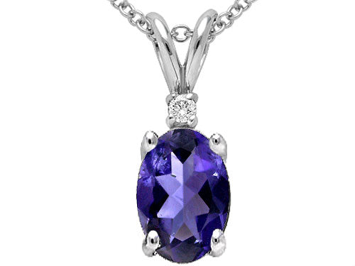 Tommaso Design Oval 7x5 mm Genuine Iolite  Pendant Necklace