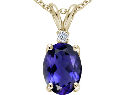 Tommaso Design Oval 8x6 mm Genuine Iolite Pendant Necklace